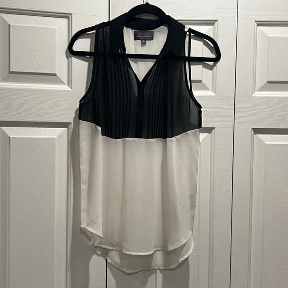 PJK Patterson J Kincaid Black/White Sleeveless Blouse, Size Medium - Picture 1 of 7
